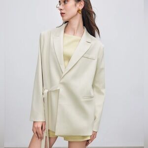 NWT Cider Belted Single-Breasted Blazer Jacket Cream Med